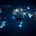 Global business concept of connections and information transfer in the world 3d illustration